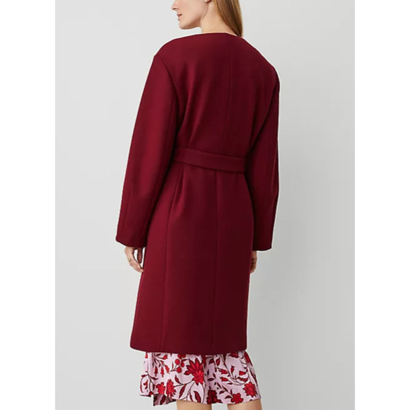 Ann Taylor NWOT Tie Waist Coat Wool Deep Red Wine Burgundy XXL - Picture 5 of 6